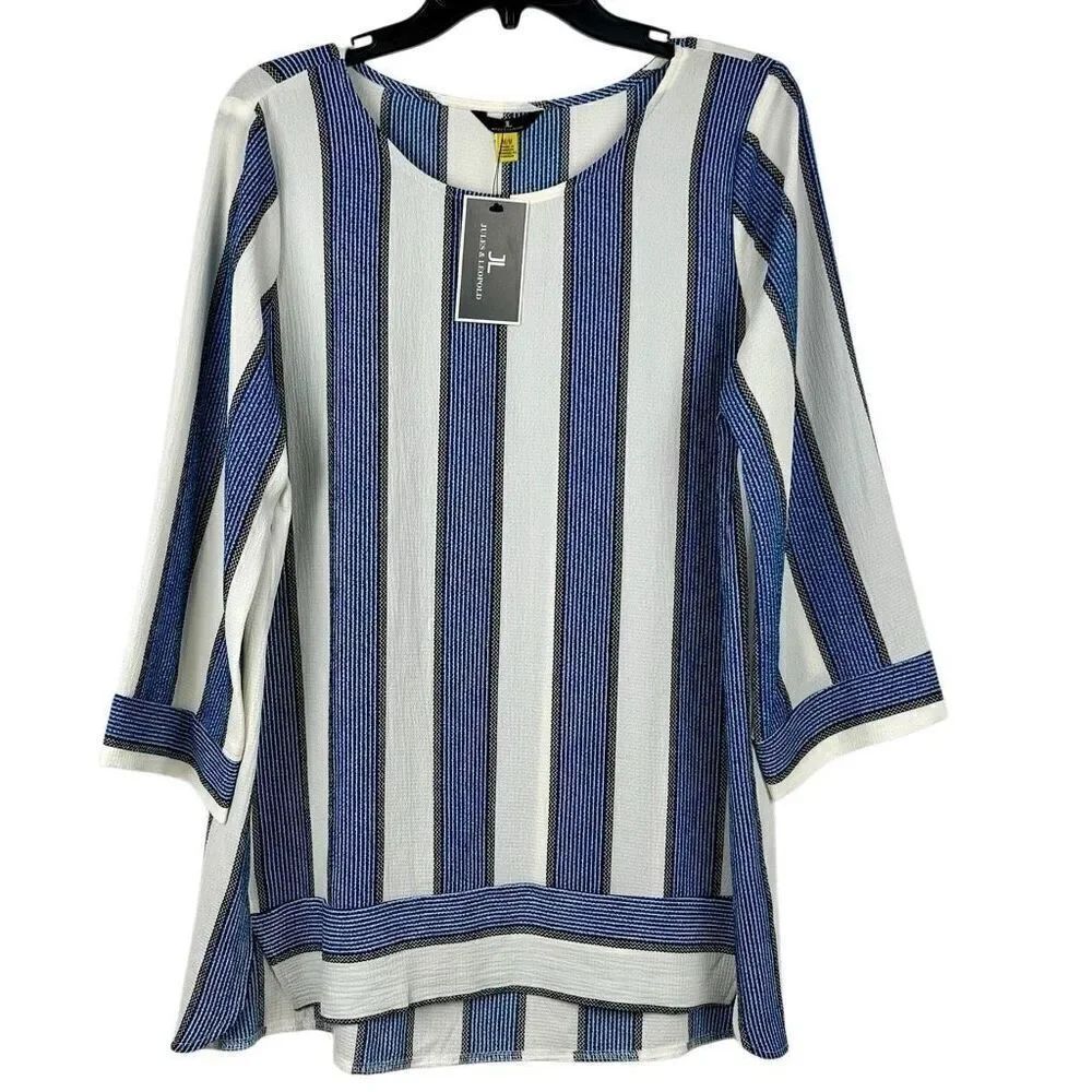 New! NWT Jules & Leopold Textured Striped 3/4 Sleeve Blouse Medium